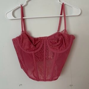glassons pink lace sheer wired corset crop tank top🩷